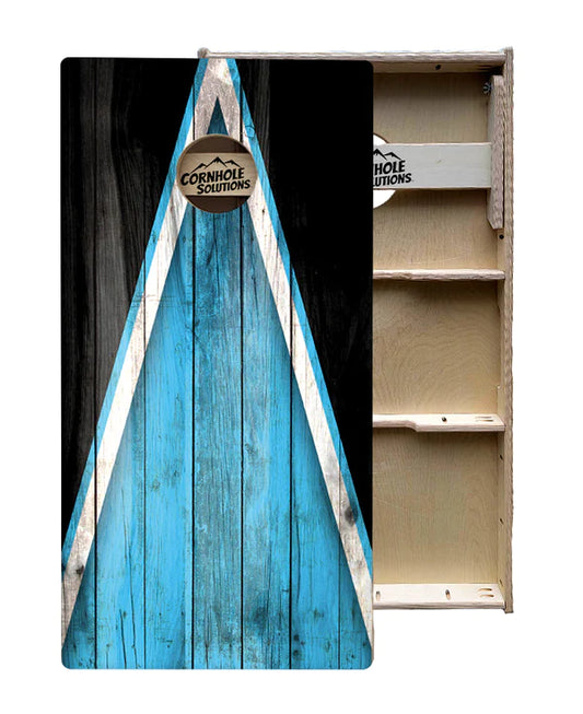 Quick Ship Cornhole Boards - Blue Triangle Design