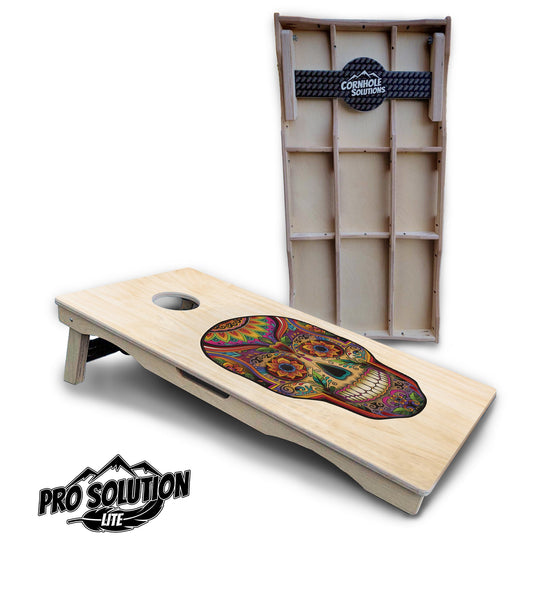 Sugar Skull Cornhole Boards - Pro Solution Lite Series - Natural