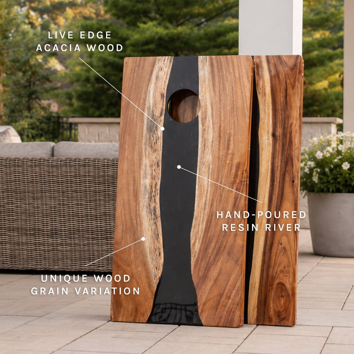 Studio Series Live Edge Resin 2x4 Cornhole Boards | River Collection