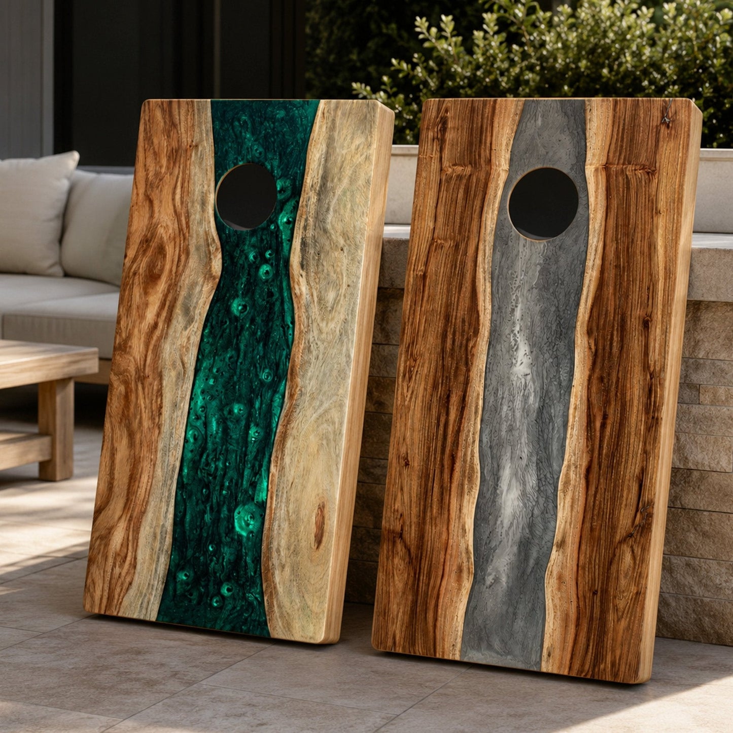 Studio Series Live Edge Resin 2x4 Cornhole Boards | River Collection