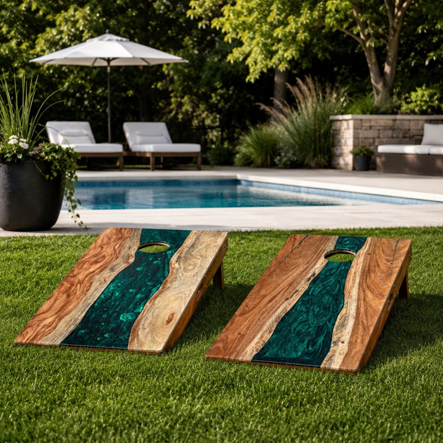 Studio Series Live Edge Resin 2x4 Cornhole Boards | River Collection