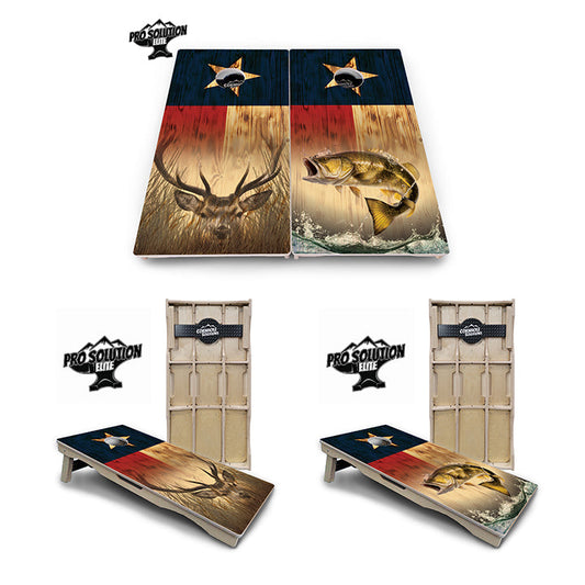 Texas Flag Deer & Fish Cornhole Boards - Pro Solution Elite Series