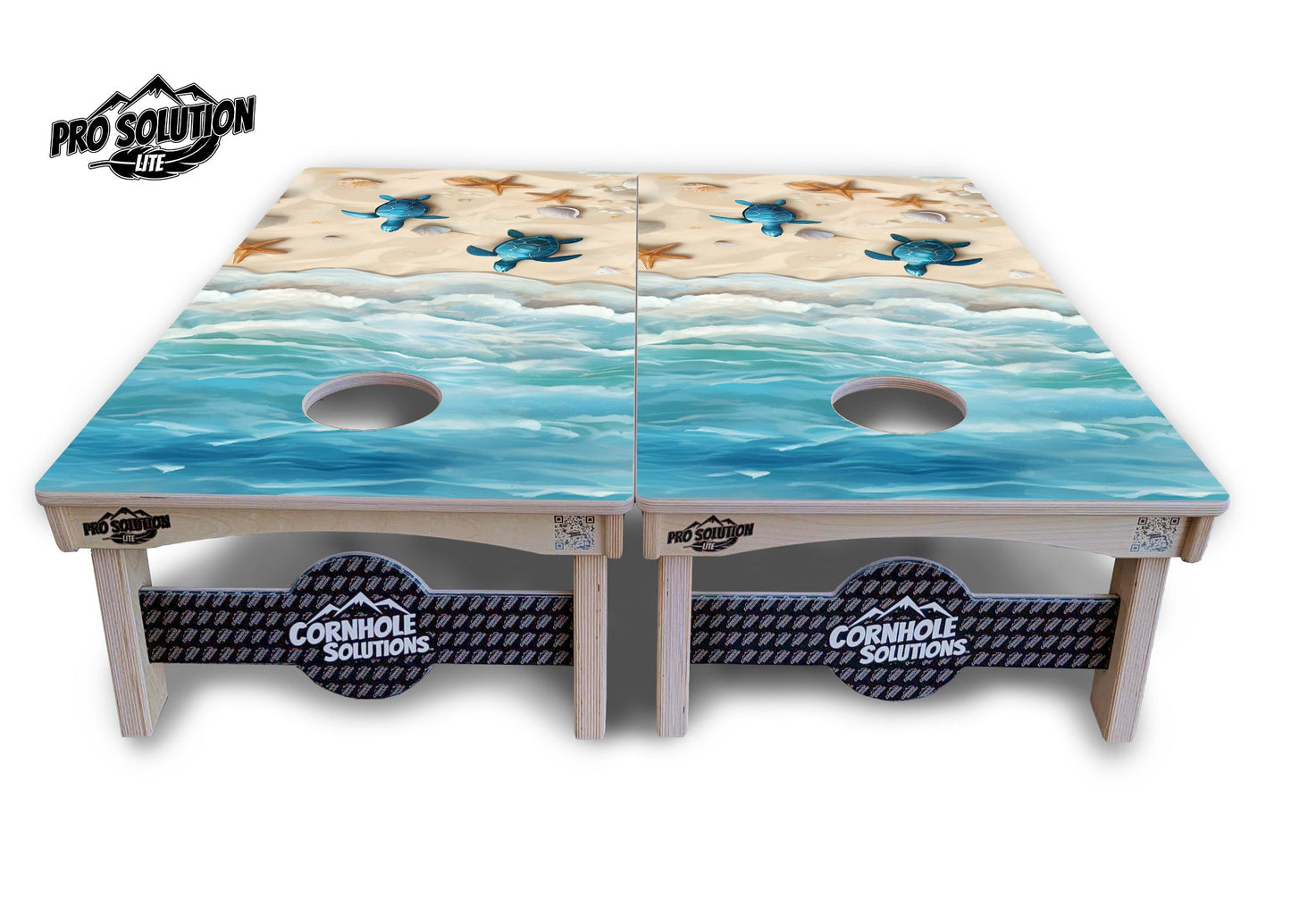 Sea Turtle Beach Scene Cornhole Boards - Pro Solution Lite Series