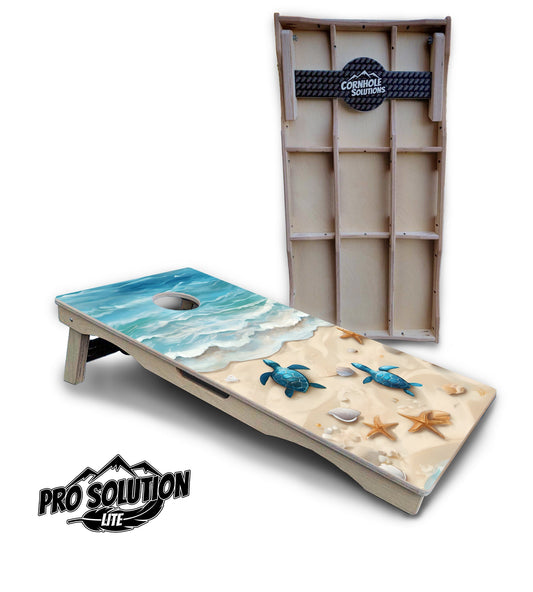 Sea Turtle Beach Scene Cornhole Boards - Pro Solution Lite Series