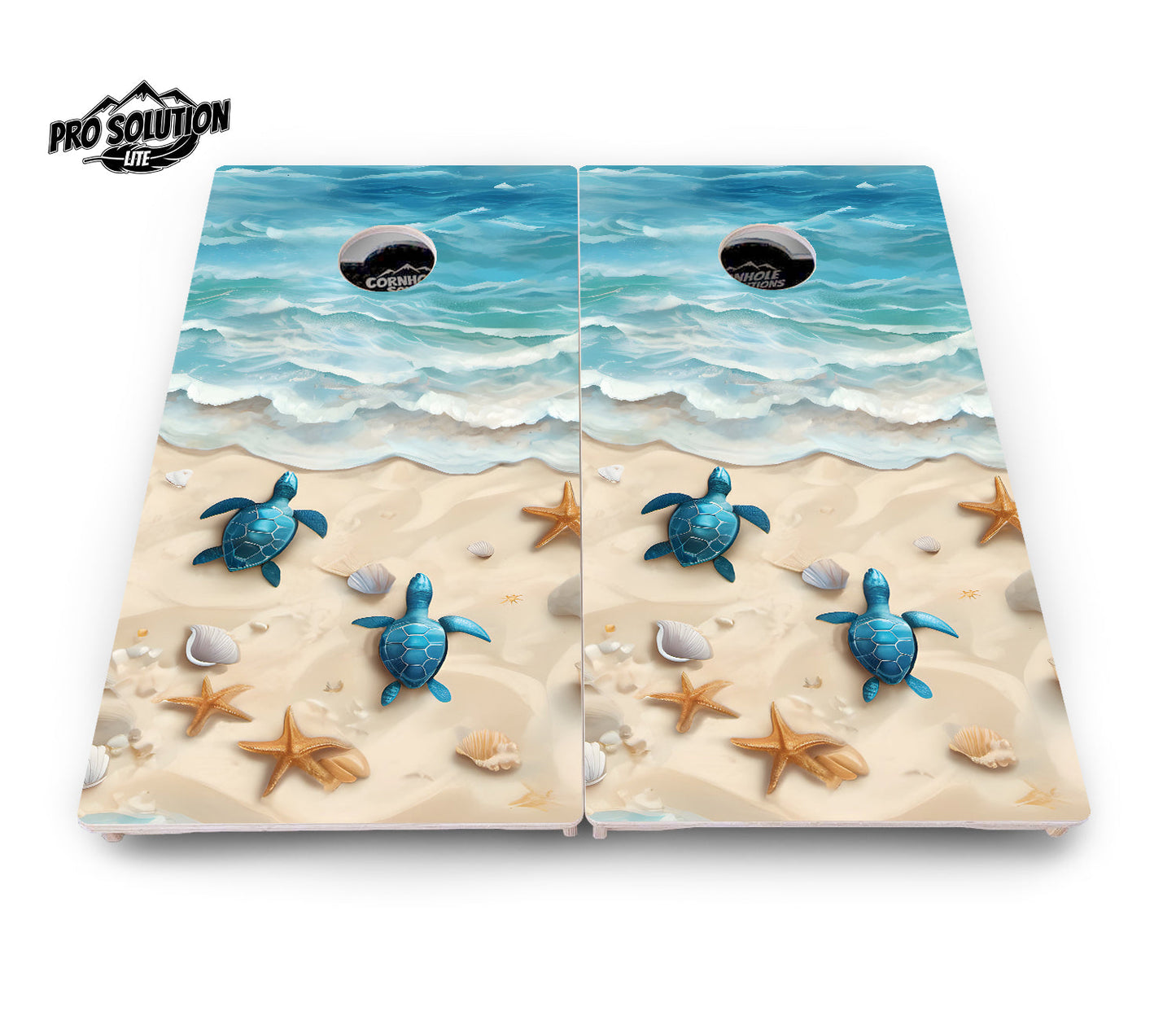 Sea Turtle Beach Scene Cornhole Boards - Pro Solution Lite Series