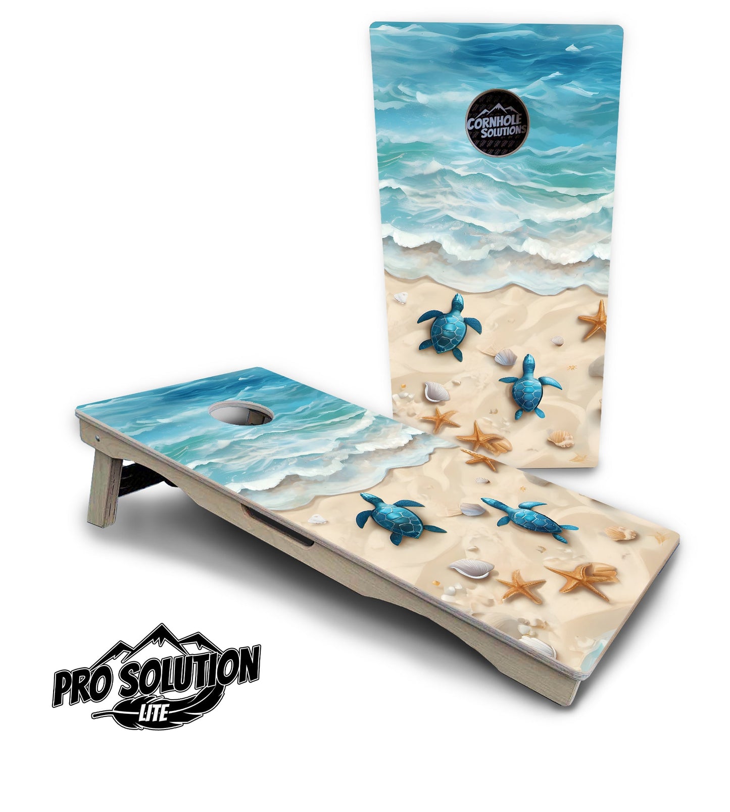 Sea Turtle Beach Scene Cornhole Boards - Pro Solution Lite Series