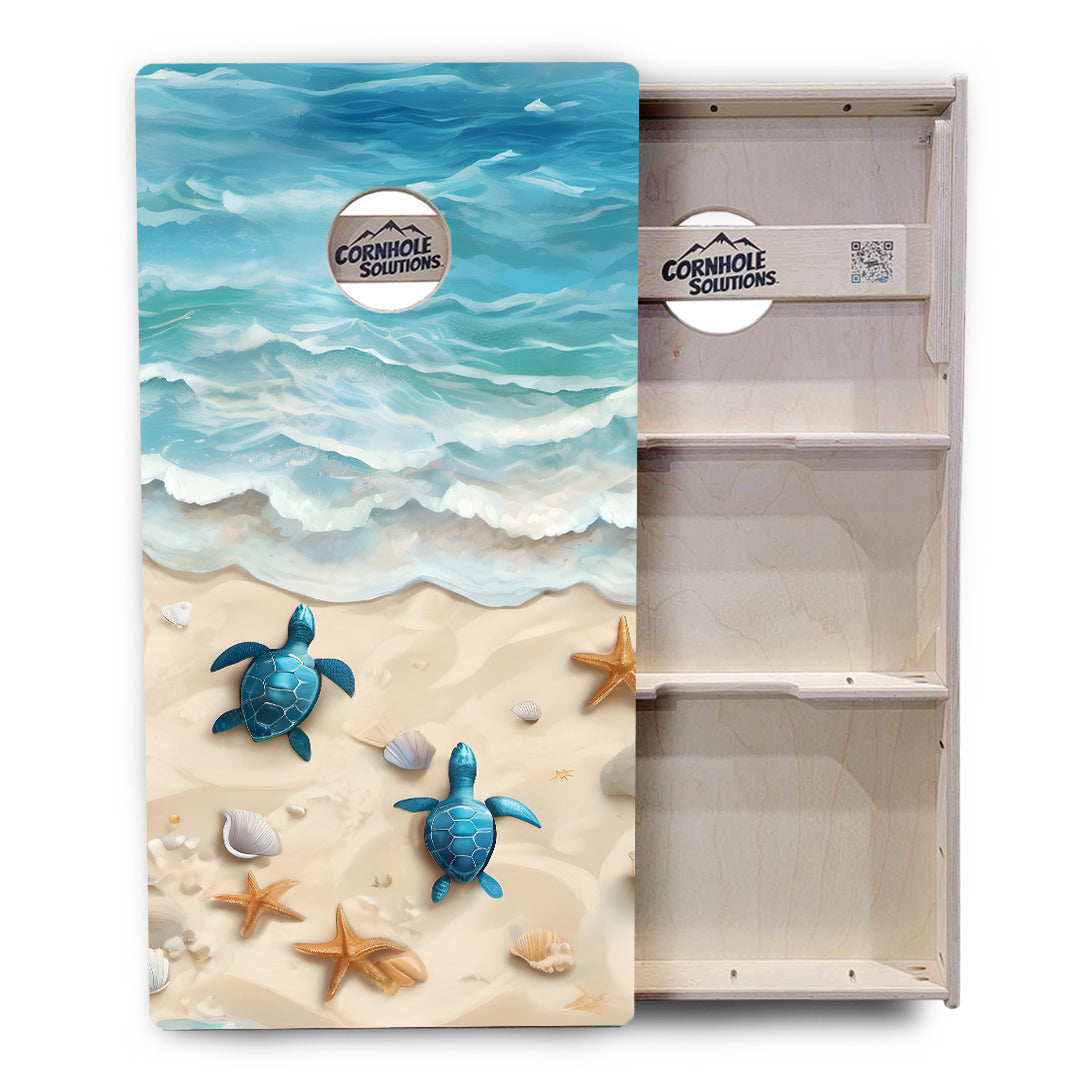 Sea Turtle Beach Scene Cornhole Boards - Professional Tournament Series