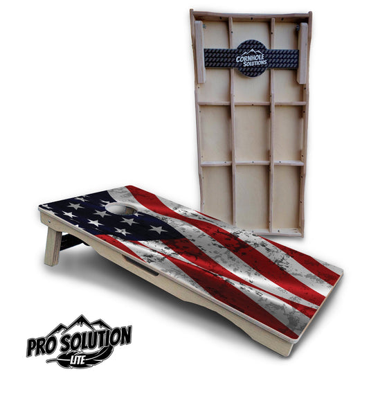 Wavy Distressed Flag Cornhole Boards - Pro Solution Lite Series