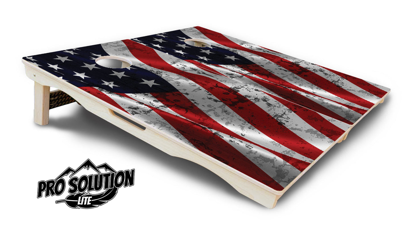 Wavy Distressed Flag Cornhole Boards - Pro Solution Lite Series
