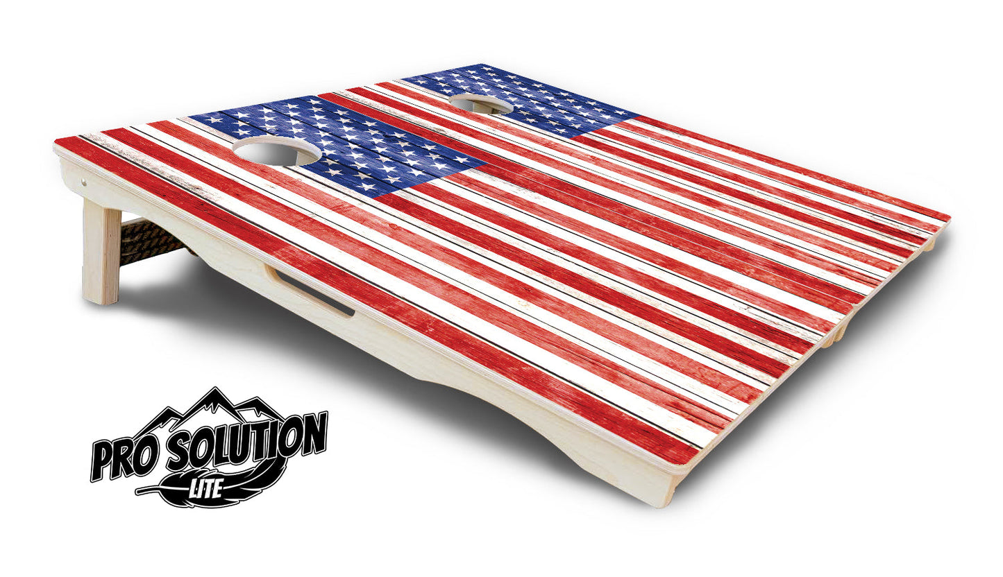 Whitewashed Flag Cornhole Boards - Pro Solution Lite Series