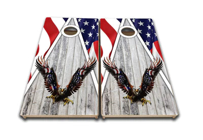 Tournament Quality Cornhole Boards - White Wood Eagle Flag
