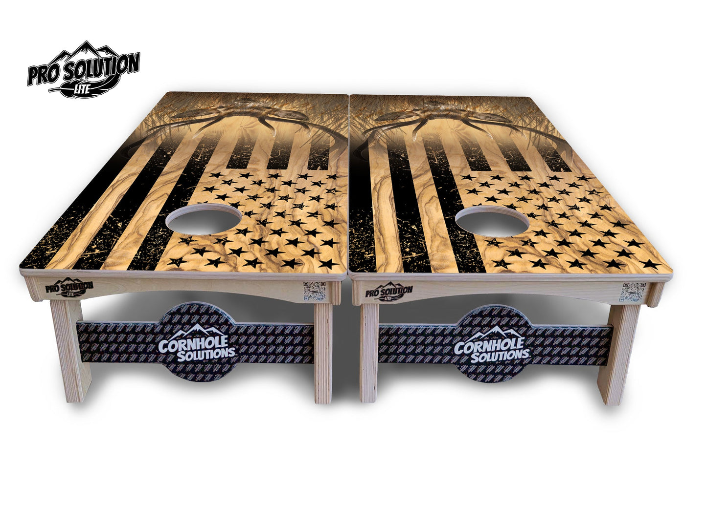 Light Wood Deer & Fish Flag Cornhole Boards - Pro Solution Lite Series