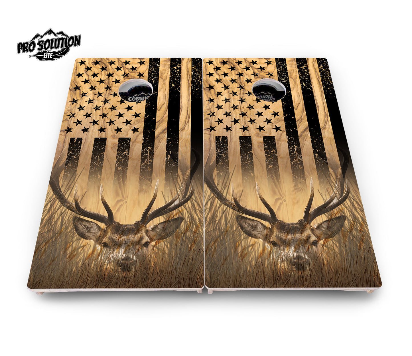 Light Wood Deer & Fish Flag Cornhole Boards - Pro Solution Lite Series