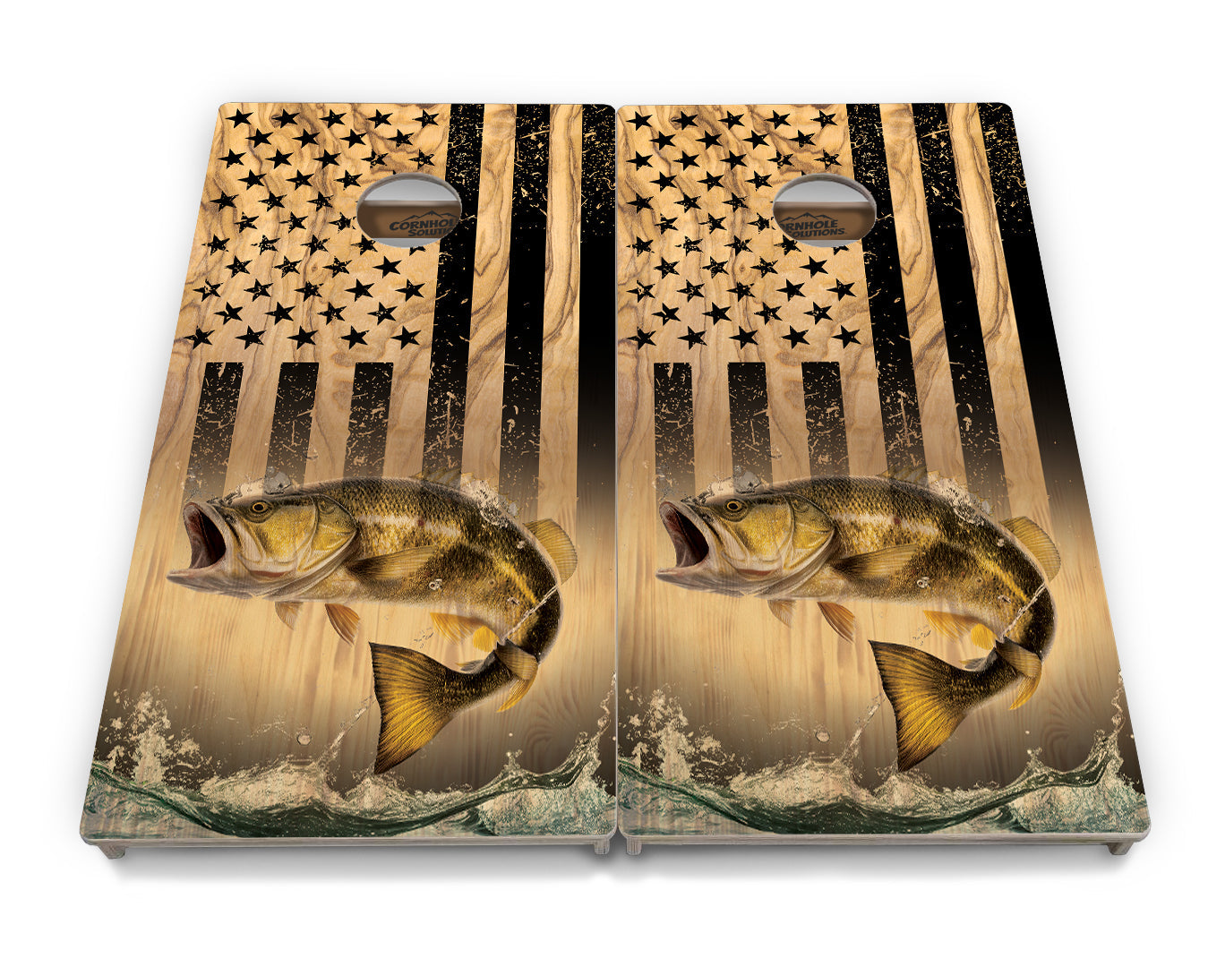 Light Wood Flag Deer & Fish Cornhole Boards - Professional Tournament Series