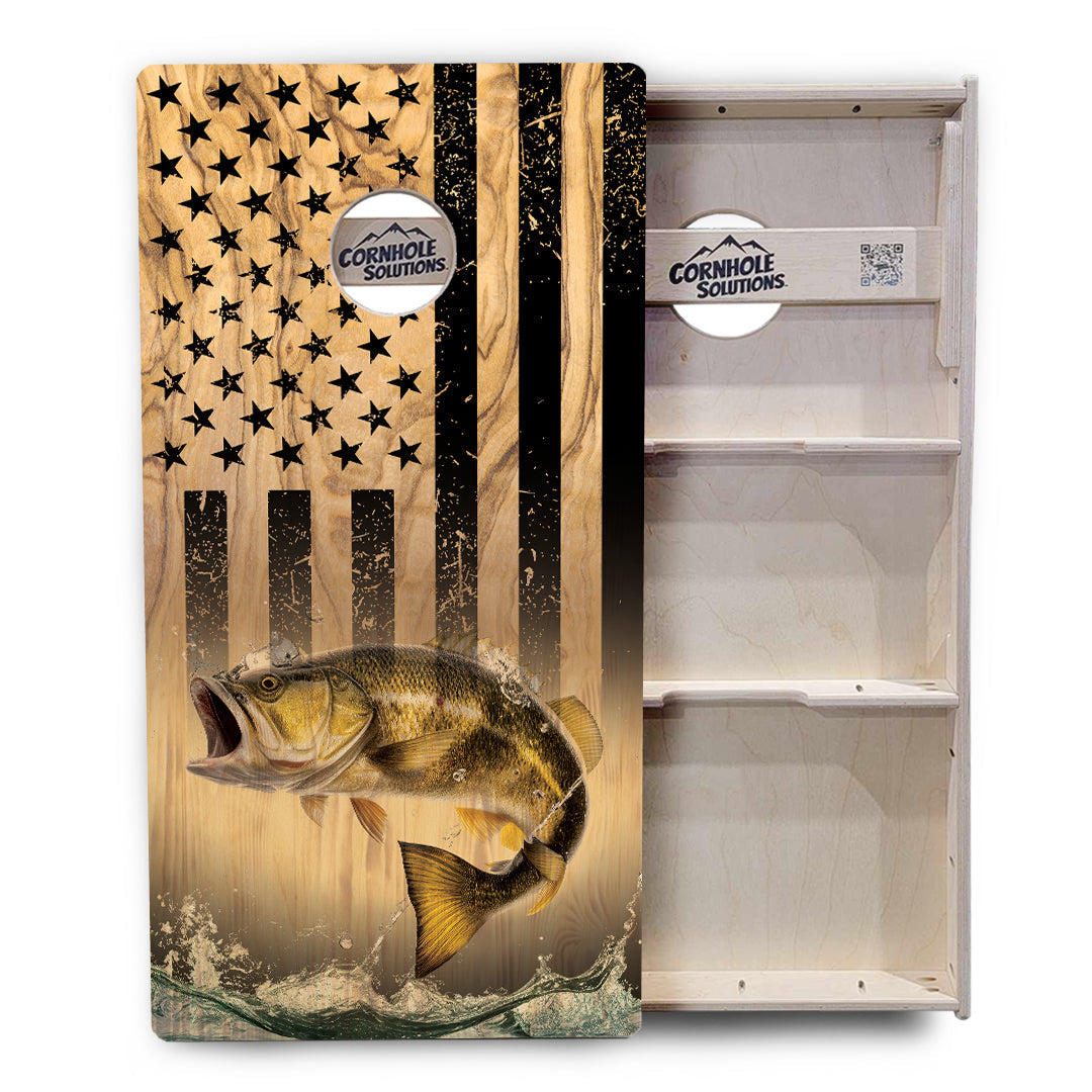 Light Wood Flag Deer & Fish Cornhole Boards - Professional Tournament Series