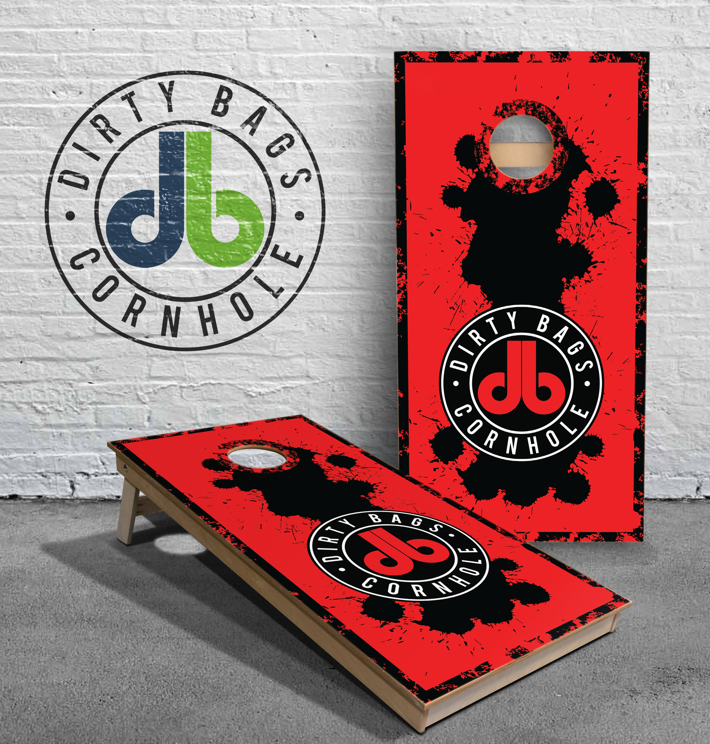 Professional Cornhole Boards - DB Paint Spill - Red and Black