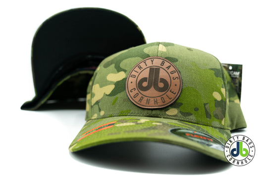db Leather Patch Hat  - Green Camouflage Flexfit