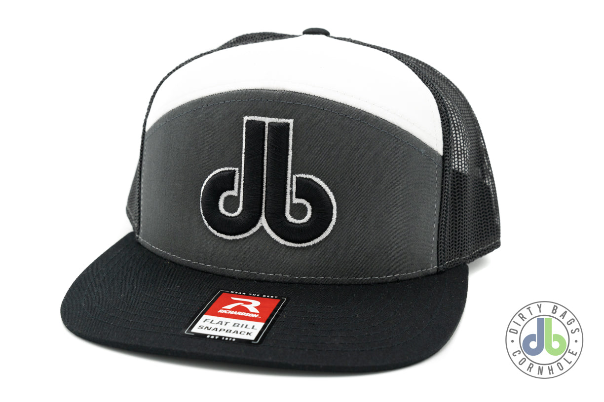 Hat - 7 Panel Black Gray White db hat