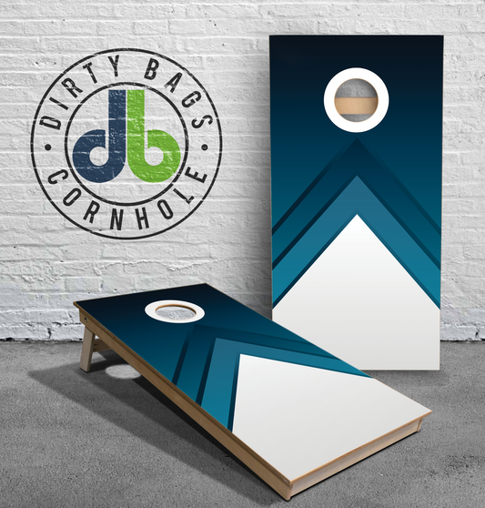 Dirty Bags Professional Cornhole Boards - Blue and White Arrows