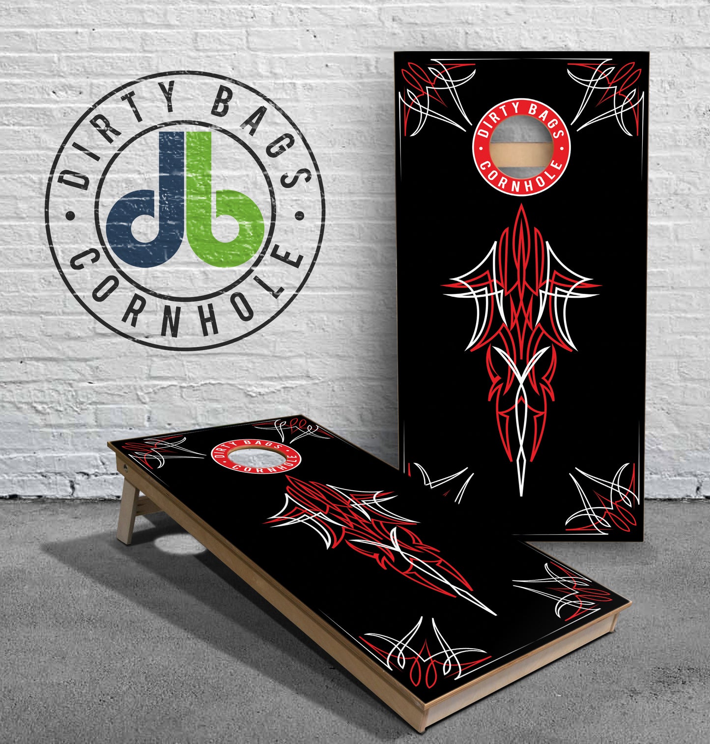 Cornhole Boards - db Patina and Pinstriping Black Edition